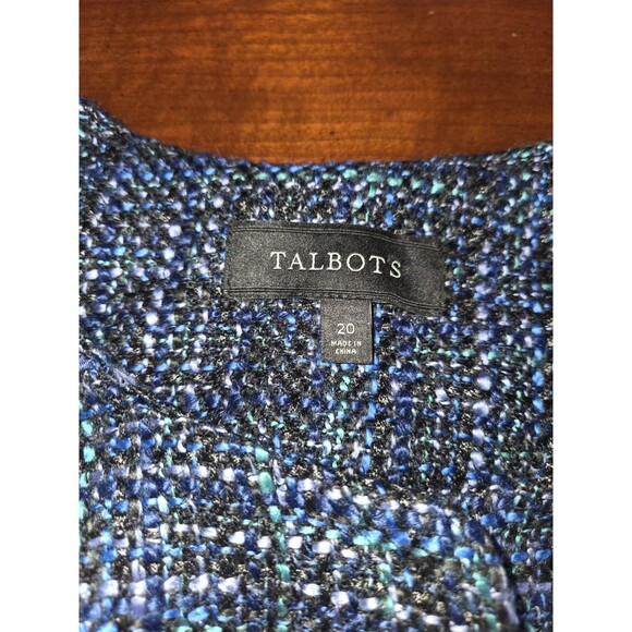 Talbots Tweed Jacket Women's Size 20 Blue Collarless Blazer Snap Front Career - Picture 4 of 8